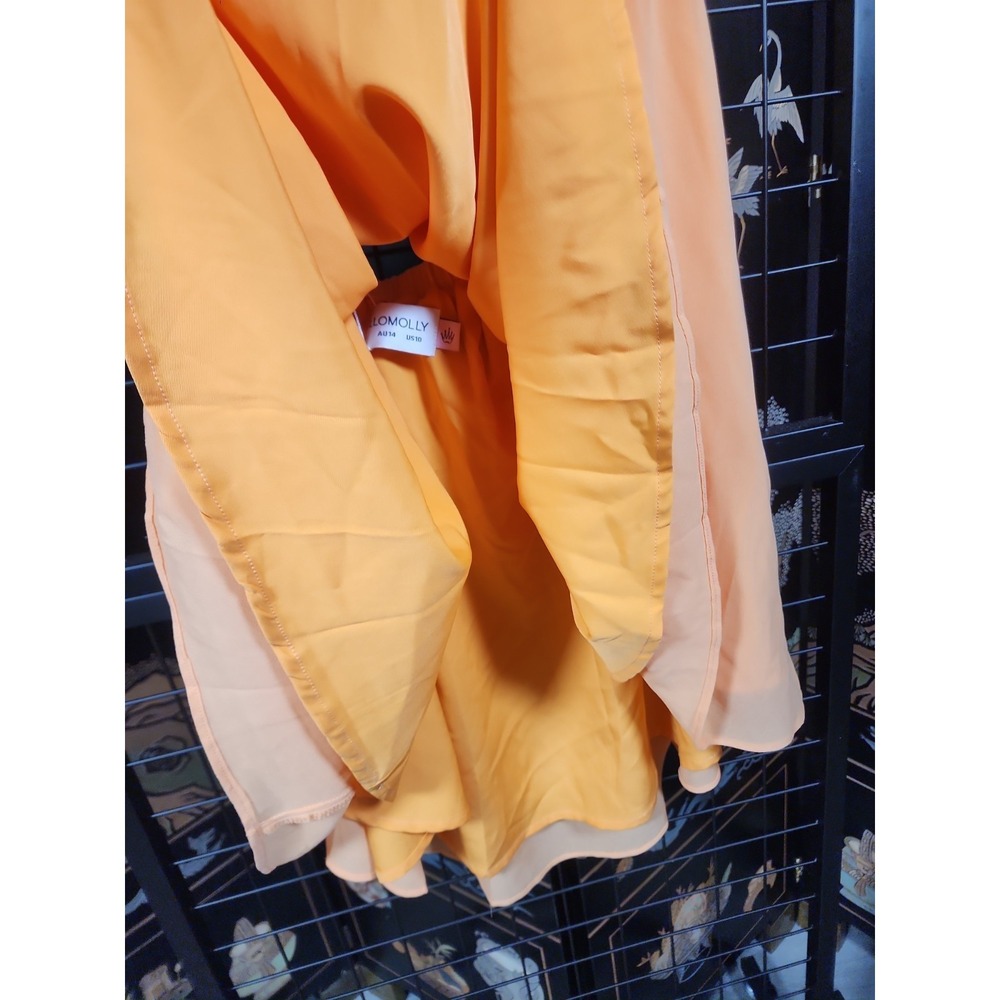 Hello Molly Sunset Tease Chiffon Halter Mini Dress Orange Women's Size XL / 10 - Picture 3 of 8